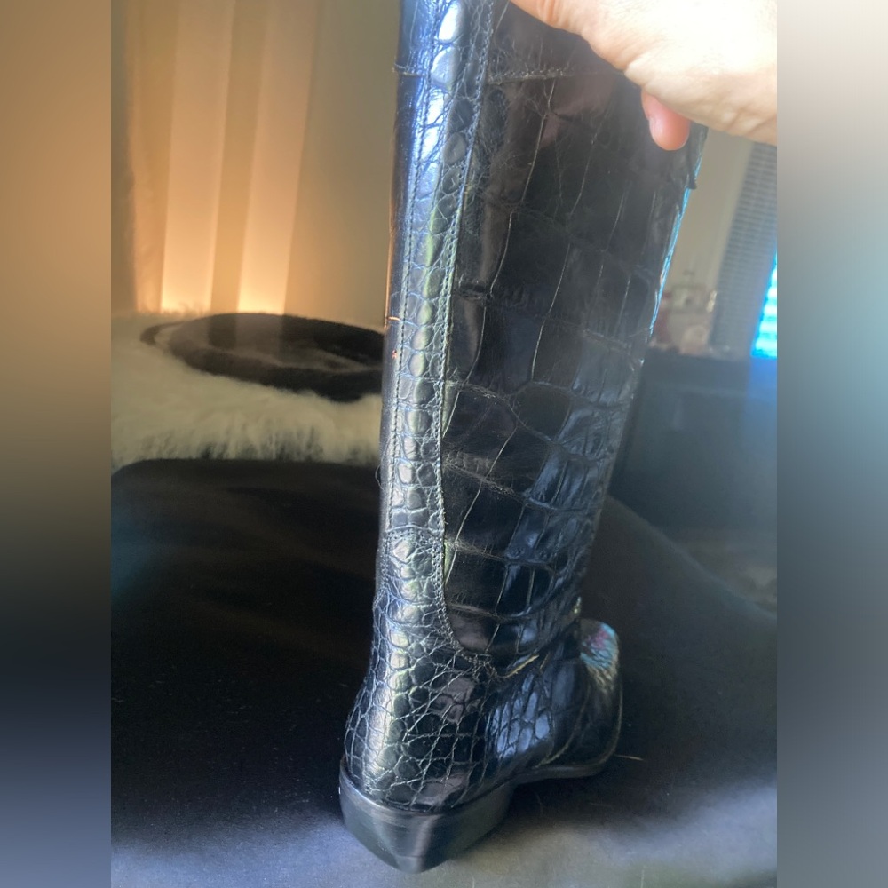 Vtg NEW joan and david crocodile cowboy boots 6.5 black leather animal western - Picture 12 of 12